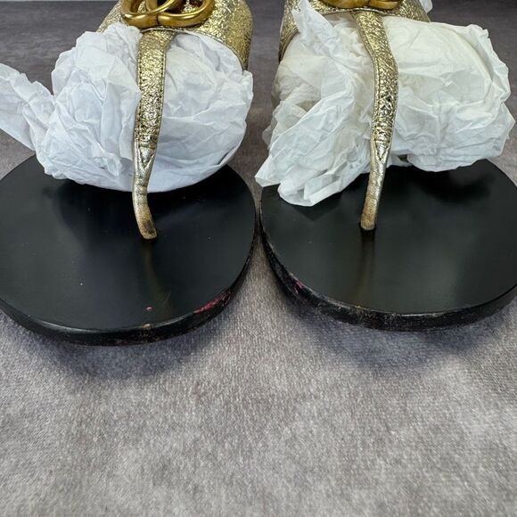 Gucci Crinkled Metallic Gg Marmont Leather Thongs 39.5 - Picture 4 of 13